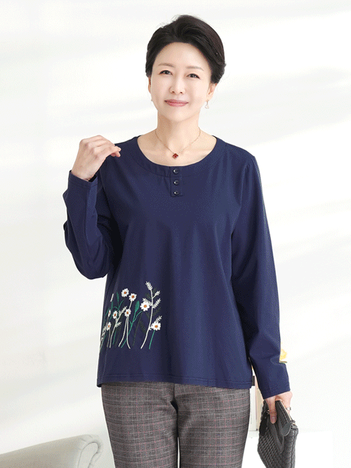 [로즈맘단독]자드락꽃자수면티셔츠